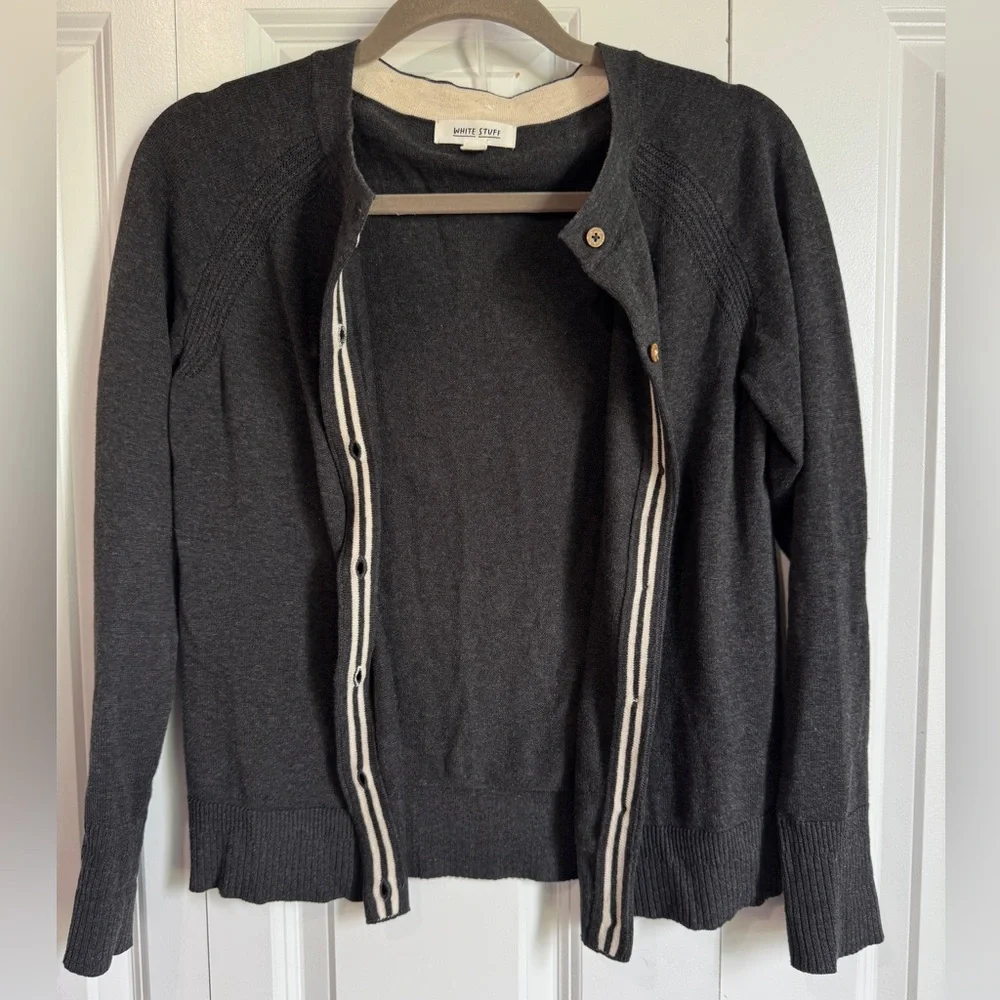 White Stuff Lulu Cardigan 100% Organic Cotton Gray Charcoal UK 8 - Picture 3 of 5
